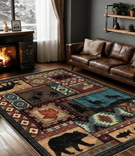 YIHOUSE Washable Rustic Cabin Area Rugs 5x7 Brown - color: Brown, size: 5'x7' (Rectangular)
