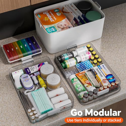 CTIME 3-Tier Medicine Organizer with Leather Portable Pill Case | Multipurpose Medical Box, Pill Organizer, Foldable Large Capacity, Clear Visible Lid, Ideal Gift for Elderly, Home Essential - size: Regular 3-Tier Set