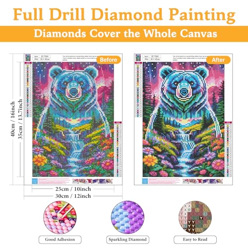 Okarina Diamond Art Kits for Adults & Beginners, Bear Diamond Painting Kit | 5D Full Drill Gem Art with Waterfall Landscape, Round Diamond Dots, Home Wall Decor & Gift, 12 x 16 Inch - color: HMDPUS-25903