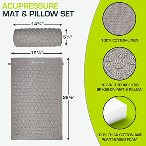 ProsourceFit Acupressure Mat and Pillow Set for Back/Neck Pain Relief and Muscle Relaxation, Large - Gray/Gray - color: Grey/Grey, size: Large