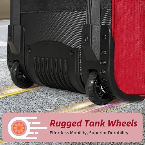 Shopsource Catchers Gear Bag with Wheels, Rolling Baseball Softball Bag with 4 Bat Sleeves, Fence-Hooks, Separate Shoe Compartments and Multi-Pockets, Sturdy Back Base Plate