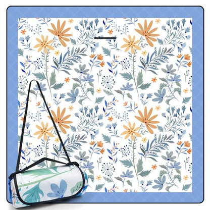DEWUR Picnic Blankets 79"x79" Extra Large Outdoor Blanket Beach Blanket Waterproof SandProof Picnic Mat Washable Foldable Portable for Grass Lawn Beach Camping (White with Flowers) - color: White With Flowers