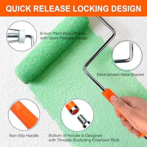 King Origin Paint Roller Kit with Extension Pole 4 Ft, 12 PCS | 9" & 4" Paint Rollers, Frame, Tray - Paint Supplies for Painting Walls, Home Interior, Painting Tool Kits - color: 4"&9" Rollers, 12-Pack