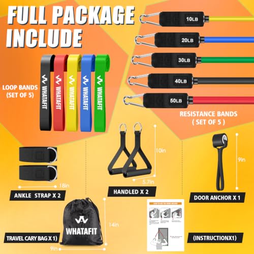 WHATAFIT Resistance Bands with Handles, 5-Level Exercise Bands for Workout - color: Colorful
