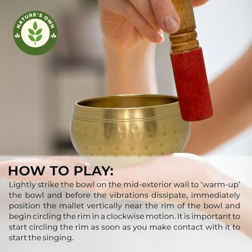 Nature’s Own Buddhist Tibetan Singing Bowl for Meditation, Brass Authentic Sound Bowl Meditation Set for Deep OM Sound, Tibetan Buddhist Prayer Instrument with Wooden Stick (Hammered, 4.5 Inches) - color: Hammered, 4.5 Inch