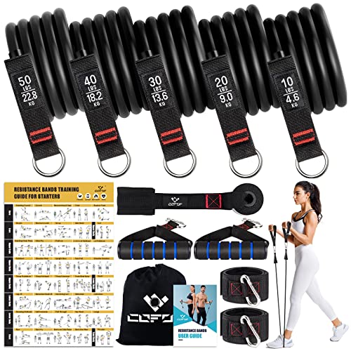 Resistance Bands with Handles for Women, 5 Level Exercise Bands | Workout Bands for Physical Therapy, Yoga, Pilates, Door Anchor, Storage Pouch, Training Poster - color: Black