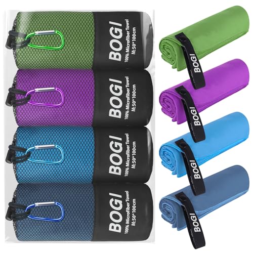 BOGI 4 Pack Microfiber Travel Sports Towel-Quick Dry Towel, Soft Lightweight Microfiber Camping Towel Absorbent Compact Travel Towel for Camping Gym Beach Bath Yoga Swimming Backpacking-4 pcs Medium - color: 4 Pack-nblue+blue+agreen+purple, size: M:40''x2