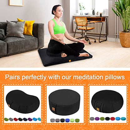 Zabuton Meditation Mat (36"×28"×2") Luxurious Meditation Cushion for Kneeling Sitting Large Floor Pillow Zafu/Bench-Washable Cotton Cover 100% Organic Cotton Filling (Black) - color: Black