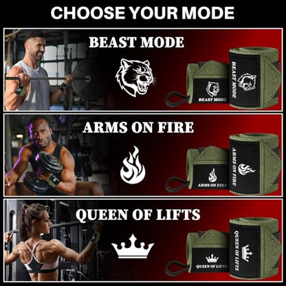 TECEUM Elastic Cotton Weightlifting Wrist Wraps with Thumb Loops, 1 Pair - color: Military Green, style: 18" – Beast Mode