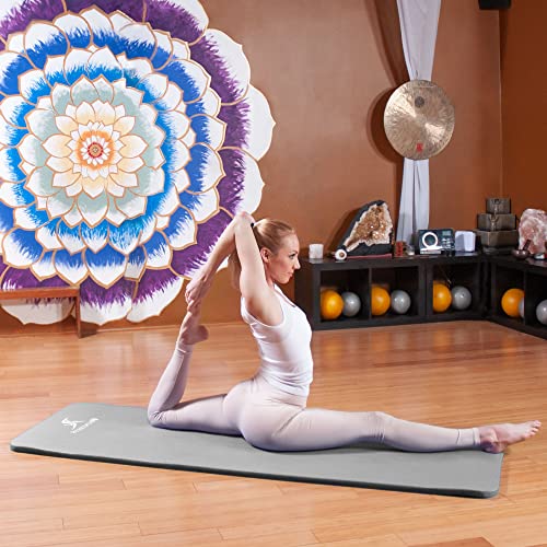 ProsourceFit Extra Thick Yoga and Pilates Mat 1/2” (13mm) or 1" (25mm), 71-inch Long High Density Exercise Mat with Comfort Foam and Carrying Strap - color: Grey, size: 1"