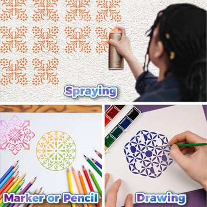 20 Pcs 4x4'' Mandala Stencils for Painting on Wood, Floor, Wall, Tile Fabric, Reusable Furniture Stencils Painting Template Mandala Template for DIY Rock Art Projects Decoration - style: 20PCS Mandala