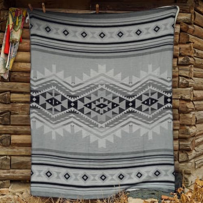 Aztec Blanket with Soft Sherpa Fleece, Southwestern Blankets, Boho Throws - color: Grey, size: 50" x 60"