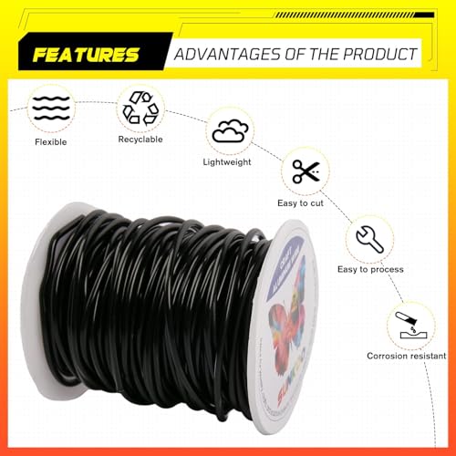 Aluminum Craft Wire,10 Gauge (2.5mm) Black Bendable Wire,65 Feet Continuous Roll for Jewelry Making,Sculpting,Floral & Armature Projects - size: 10 Gauge 65FT, style: Black