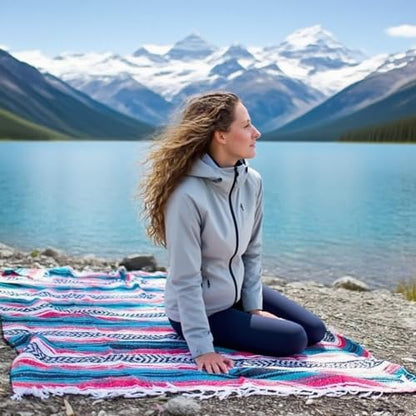 Handwoven Mexican Blanket - Lightweight Yoga, Beach, Camping & Picnic Blanket - Durable Blanket for Outdoor, Equestrian & Home Decor (Burgundy)