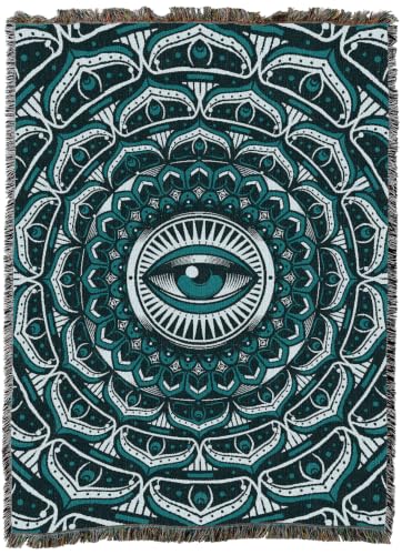 Pure Country Weavers Eye Mandala Teal Blanket - Gift Tapestry Throw Woven from Cotton - Made in The USA (60x80) - color: Eye Mandala Teal, size: 60x80