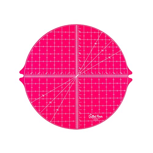 The Quilted Bear Rotating Cutting Mat - Circular 14" x 14" Self Healing 360° Rotating Craft Cutting Mat with Innovative Locking Mechanism for Quilting, Sewing, Dressmaking & Crafts (Pink) - color: Pink