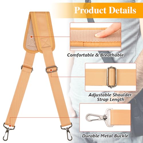 GNEGNI Replacement Shoulder Strap with Fixed Pad, Adjustable Heavy-Duty Crossbody Strap with 360° Metal Swivel Hooks for Laptop, Messenger, Duffel & Tool Bags (Khaki) - color: Khaki