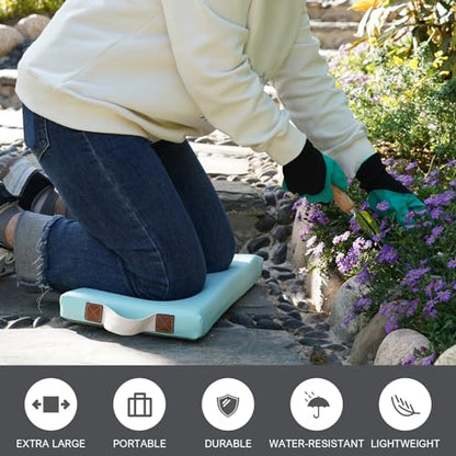 HappyPicnic Waterproof Garden Kneeling Pad, 2in Thick, Green, 1 Pack | Soft High-density Foam knee Support, with Handle, Easy to Clean, Non-slip, for Gardening, Yoga, Prayer, Housework, Exercise - color: Blue Green