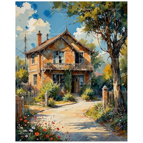 Landscape Paint by Numbers Kit for Adults - DIY Rustic House with Garden Painting on Canvas, Acrylic Paint Set, Suitable for Beginners, Country Art for Home Decoration or Gifts(12X16IN Framed) - color: TCXY05317, size: 12X16IN Framed