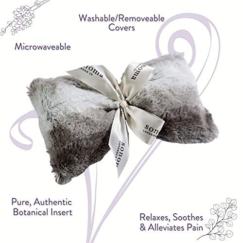 Sonoma Lavender Spa Mask, Heatable/Chillable Aromatherapy Eye Pillow with Lavender Infused Flaxseed Insert, Eye Compress for Stress Relief with Removable and Washable Cover (Platinum Angora) - color: Platinum Angora