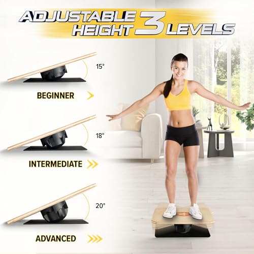 Yes4All 350LBS Professional Wooden Balance Board for Leg Workout, Anti-Slip Rocker Board, Wobble Board for Standing Desk - color: A0. Adjustable Height