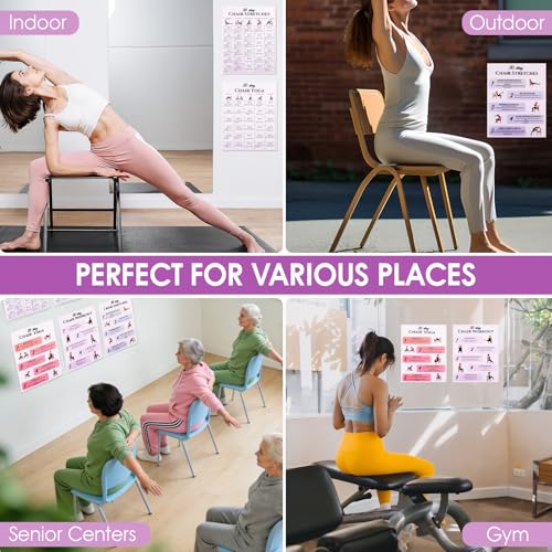 Karlaris 30 Day Chair Yoga Chart Posters Set, 6-Pack | Workout Charts with Black Marker, Stretching & Gentle Seated Exercise Chart, Office Yoga Poses, Senior Exercise Guide