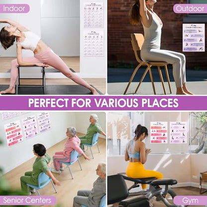 Karlaris 30 Day Chair Yoga Chart Posters Set, 6-Pack | Workout Charts with Black Marker, Stretching & Gentle Seated Exercise Chart, Office Yoga Poses, Senior Exercise Guide