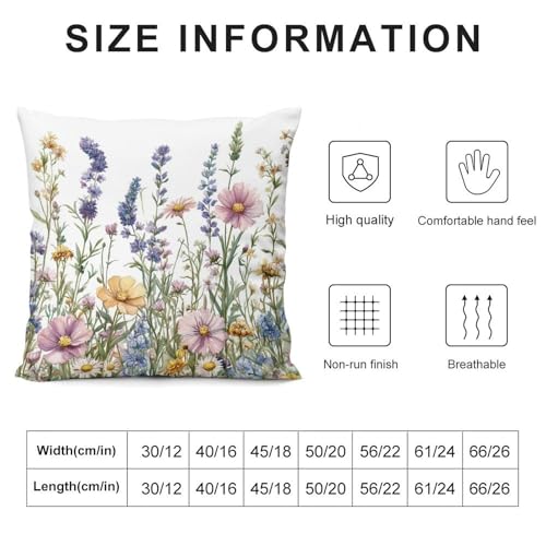 Wildflowers and Herbs Decorative Throw Pillow Covers 18x18 Inch - color: Wildflowers and Herbs