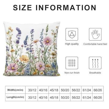Wildflowers and Herbs Decorative Throw Pillow Covers 18x18 Inch - color: Wildflowers and Herbs