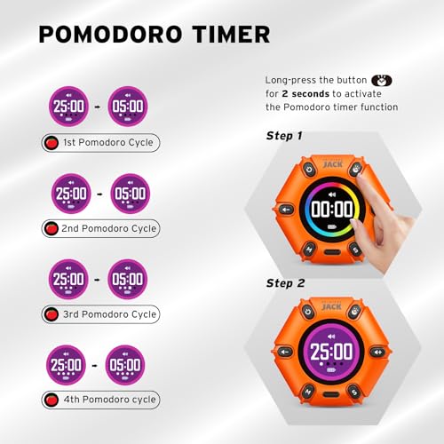 Pomodoro Timer 3/5/10/25/30/60min Preset, Mute & Vibration & Sound Alarm - color: Orange