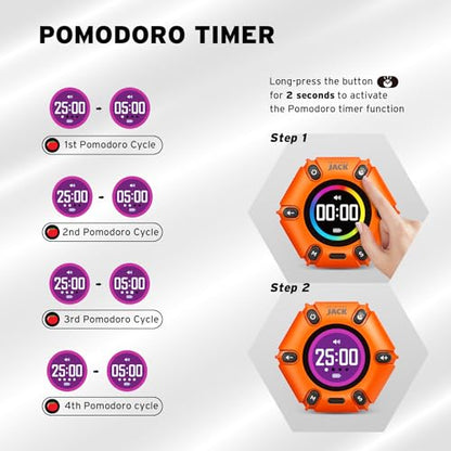 Pomodoro Timer 3/5/10/25/30/60min Preset, Mute & Vibration & Sound Alarm - color: Orange