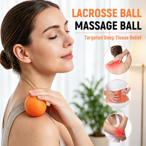 Massage Ball Lacrosse Ball for Myofascial Release, Massage Deep Tissue for Back, Neck, Foot Trigger Point Therapy, Full Body Muscle Knots, Relieving Muscle Pain (Orange) - color: Orange