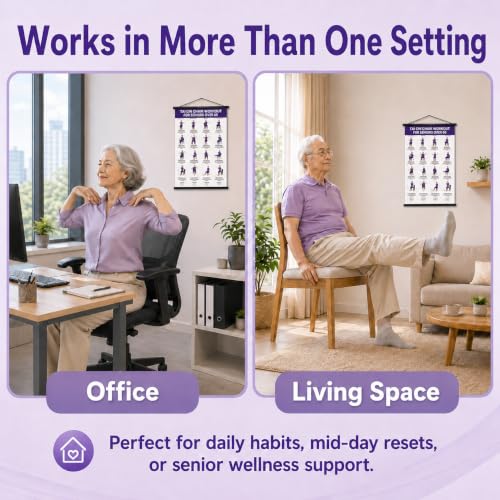 Tvisenva Tai Chi Chair Workout Chart for Seniors - Chair Tai Chi Exercise Poster for Beginners - 16 Seated Tai Chi Movements for Balance, Flexibility, Mobility and Relaxation - 16 x 24 Inch Wall Art