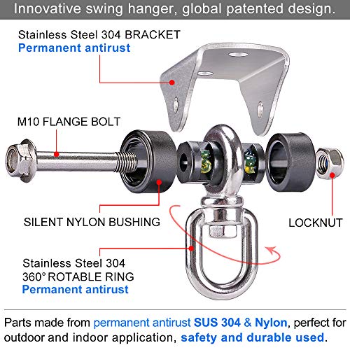360° Swivel Silent Swing Hanger 1000 LB Capacity Hammock Chair Mount Stainless Steel Swing Hardware Ceiling Mount for Hanging Chair, Porch Swing, Yoga Swing, Heavy Bag - color: 1pcs 360° Silent Swing Hanger