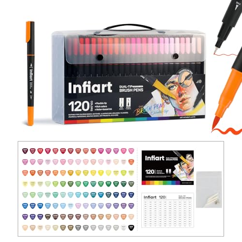 120 Colors Dual Tip Paint Markers, Water-Based Pen with Fine Tip and Brush Tip, Art Pens for Coloring Books, Calligraphy, Sketching, Journaling, Drawing for Adults Art Supplies and DIY Crafts - color: 120 Colors