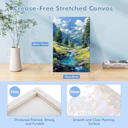 Bowetile Framed Paint by Numbers Landscape Kit for Adults, Adults' Paint-by-Number Kits on Canvas, Forest Painting by Numbers Lake, Acrylic Number Painting Gifts for Home Wall Decor, 8x12in - color: Landscape, Lake, Forest
