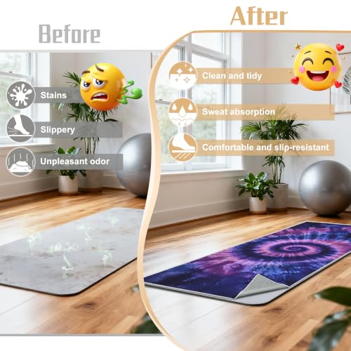 Yoga Mat Towel Non Slip Ultra-Absorbent Hot Yoga Towel, Super Stylish Printed Sweat Hot Yoga Towel, Ideal for Home, Workouts, Pilates, Yoga, 72 x 27in, Purple & Black Tie Dye - color: Purple & Black Tie Dye