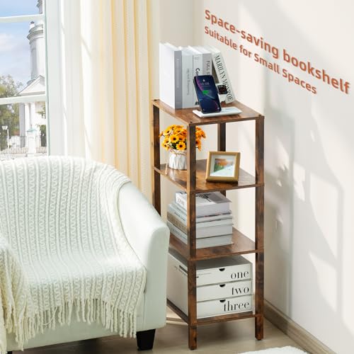 YUFAM 4 Tier Small Bookshelf, Narrow Tall Shelf, Wooden Book Shelf, Brown - color: Brown, size: 4-Tier