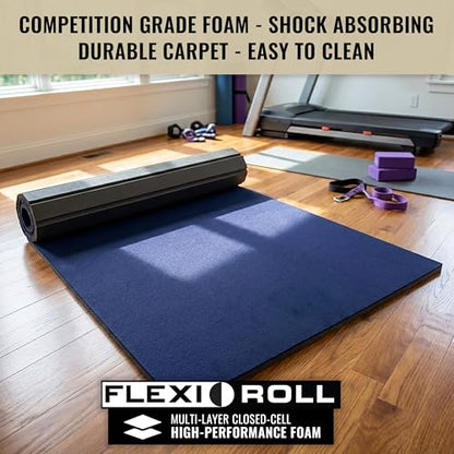 Dollamur 5'x10'x1-3/8" Gymnastics Mat, Carpeted Mat for Tumbling and Cheerleading, FLEXI-Roll® - color: Blue