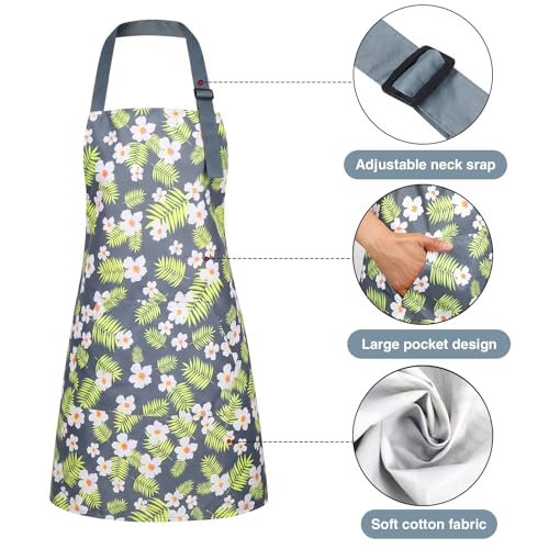 BOUMUSOE 3 Pack Floral Aprons with Pocket, Blooming Womens Aprons | Waterproof Adjustable Cooking Aprons for Kitchen Gardening and Salon - color: Red, Green, Pink