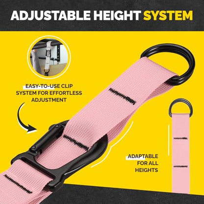 Pull Up Assistance Bands Set with 4 Levels, Adjustable Strap and Foot Rest | 50–200 lb stackable pull-up assistance, nylon-sleeved bands, adjustable support, reduced snap-back risk - color: Pink
