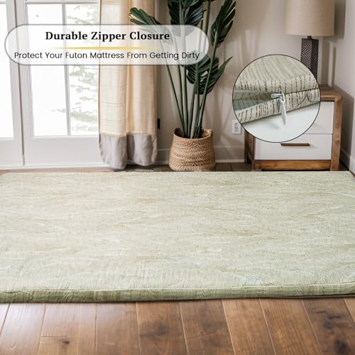 ZonLi 100% Cotton Futon Mattress Cover with Zipper Full Size Washable - color: Light Grey, size: Full
