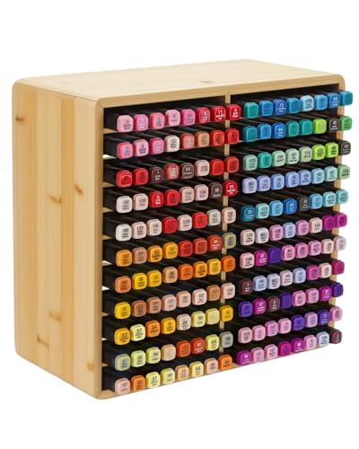 UCEC Bamboo Marker Organizer for 176 Markers, 11-Tier Marker Storage Rack | Desktop Marker Holder with 22 Wide Compartments, Stackable Alcohol Pen Holder for Artists, Classroom, Studio Decor - size: 22 Compartments