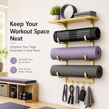 Wall Mount Yoga Mat Storage Rack - color: Gold B