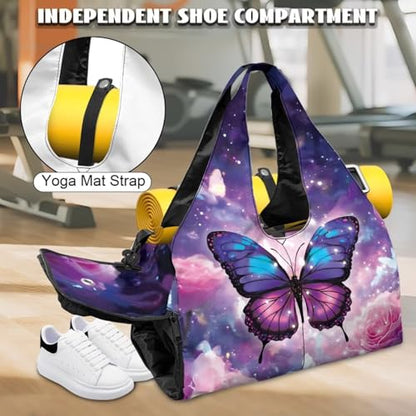 Yoga Mat Bag for Men Women Canvas Yoga Mat Carrier Take In Out Mat Easily for Beach Swim Bags Pool Sports Gym - color: Butterfly