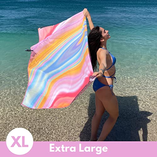 ECCOSOPHY Microfiber Beach Towel - Quick Dry, Sand Free and Oversized 71x35 | Super absorbent, lightweight, swimming, gym, extra large, pool, cruise, camping, yoga, travel, compact, carry bag, vacation - color: Maldives