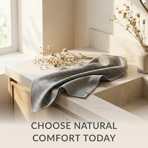 100% Linen Hand Towels 2-Pack - 14x28-inch Thin Waffle Weave, Black-Natural - color: Black Natural, size: Hand Towels