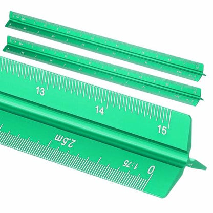 HARFINGTON 2 Pcs Architectural Scale Ruler, 12 Inch Metric Aluminum Alloy Architect Triangular Small Scale Laser-Etched Blueprint Drafting Ruler for Architects Engineers, Green - color: Green, size: 12 Inch