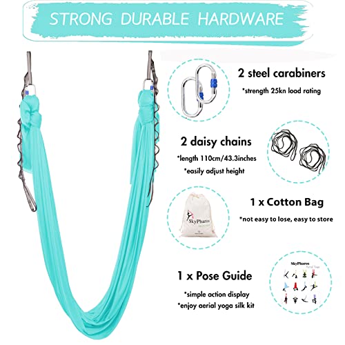 5.5 Yards Aerial Silks Yoga Swing Set - Aerial Yoga Hammock Kit Anti-Gravity Flying for Fitness, Low/Non Stretch Nylon Tricot Fabric Hardware Included for Dance - color: LIGHT BLUE