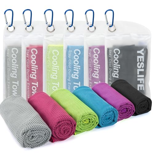 YESLIFE 6-Pack Cooling Towels (40"x 12"), Cooling Neck Wraps, Ice Towel - color: Grey, Pink, Green, Blue, Black, Purple